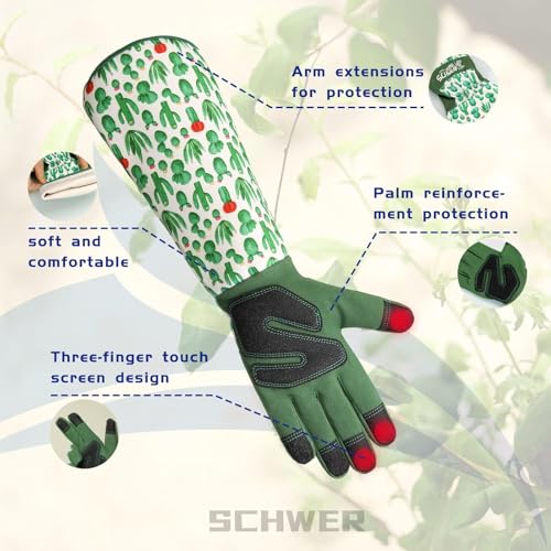 Schwer Gardening Gloves for Women, Rose Pruning Gloves with Forearm Protection, Breathable and Comfortable Long Garden Glove with Touch Screen for Yard & Outdoor Work (Medium 1 Pair) - Image 2