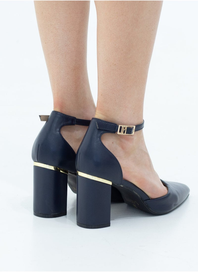 LAMARAPARIS Chandri open waist block heel PU navy  - Image 3