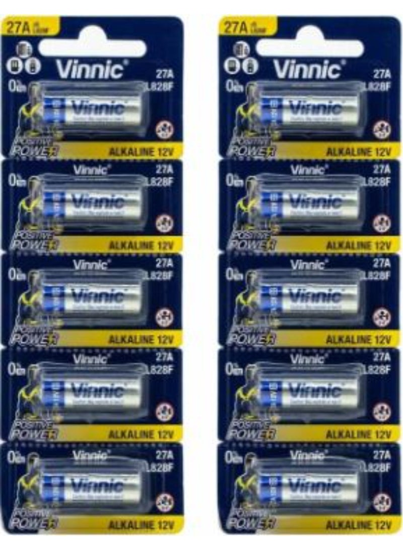 10 قطع من بطاريات Vinnic 27A (طراز L828F) القلوية بجهد 12 فولت