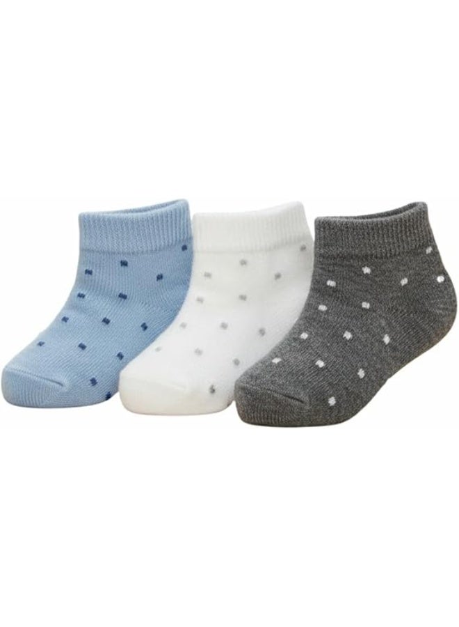 Cotton baby socks with polka dots, blue, white and gray, 3-pack - Image 2