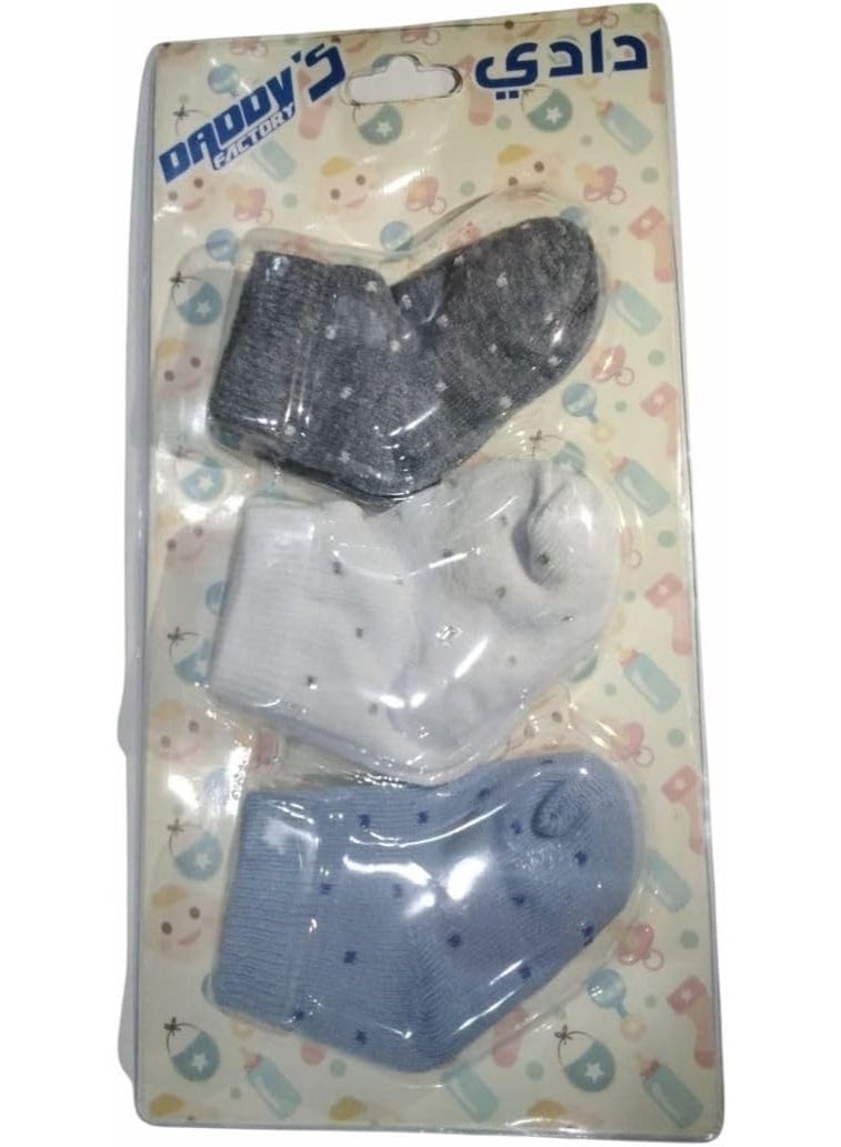 Cotton baby socks with polka dots, blue, white and gray, 3-pack - Image 1