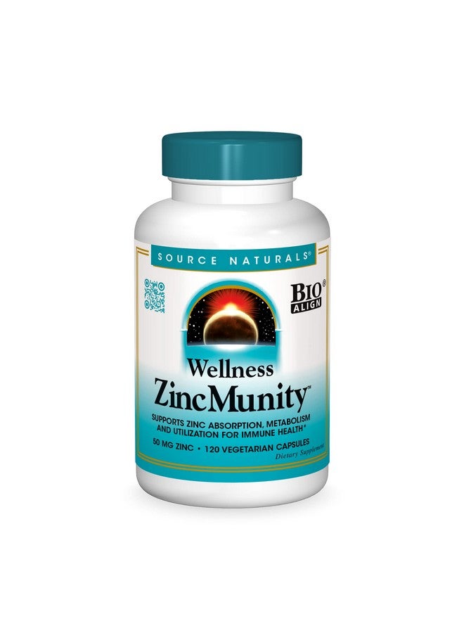 Source Naturals Wellness ZincMunity, Supports Zinc Absorbtion, Metabolism, and Utlization for Immune Health*, 50 mg Zinc - 120 Vegetarian Capsules - Image 1