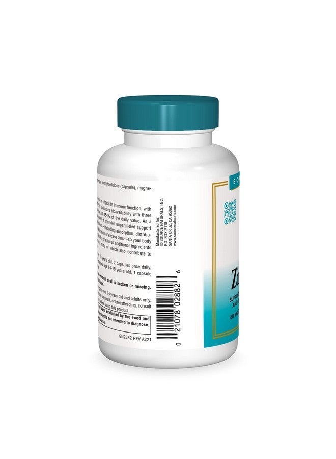 Source Naturals Wellness ZincMunity, Supports Zinc Absorbtion, Metabolism, and Utlization for Immune Health*, 50 mg Zinc - 120 Vegetarian Capsules - Image 2