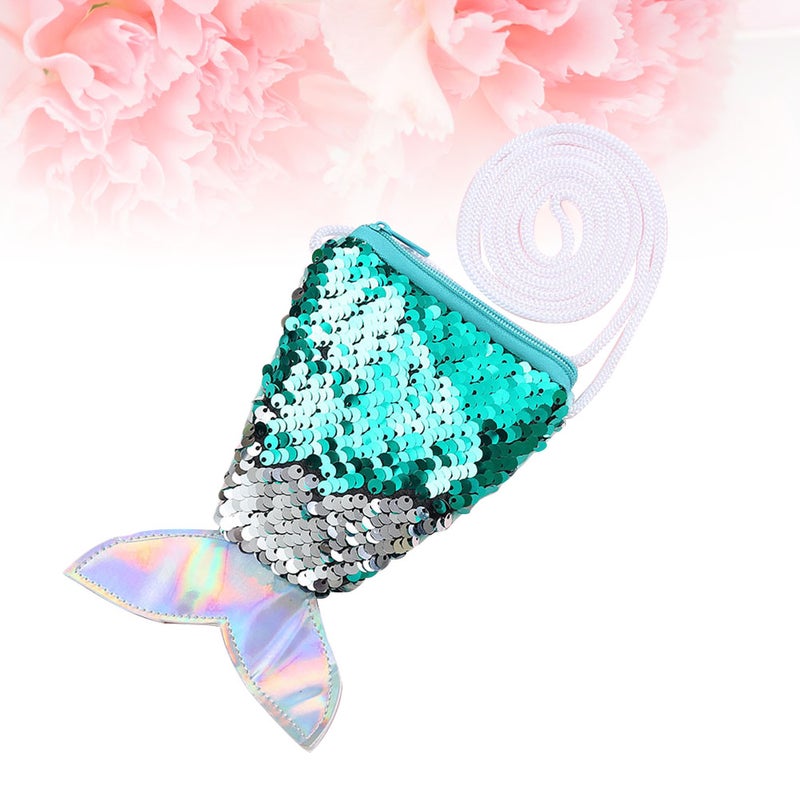 Women Mermaid Tail Sequins Purse Girls Crossbody Bags Sling Money Change Holder Purse Bag Pouch For (Light Green) - Image 3