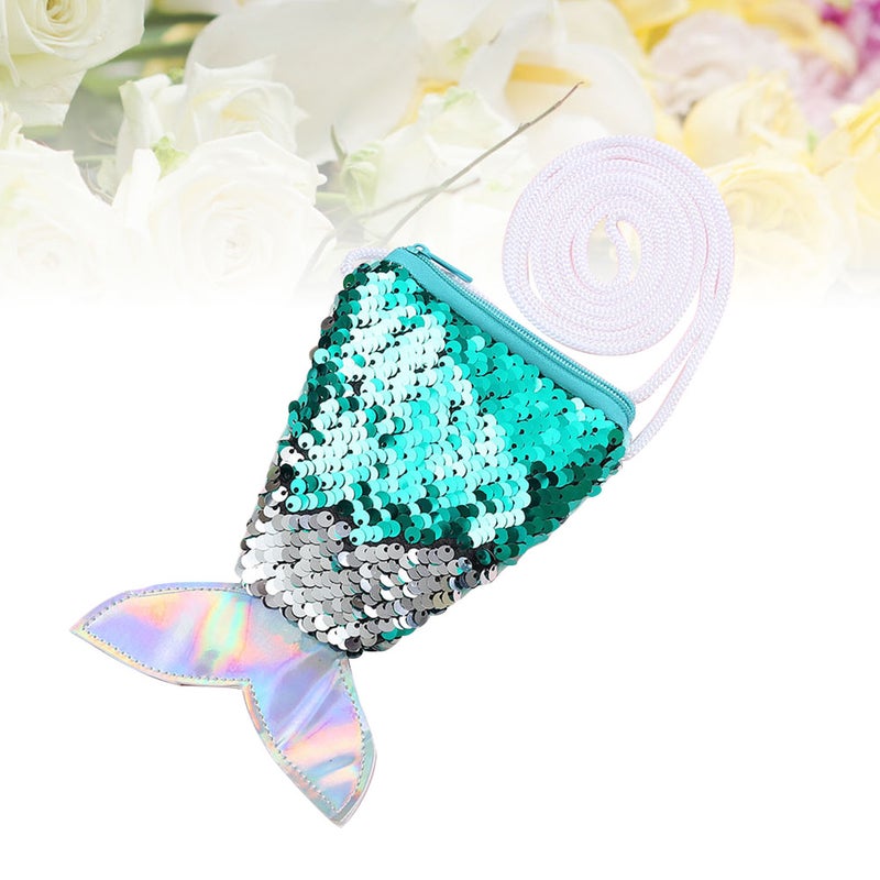 Women Mermaid Tail Sequins Purse Girls Crossbody Bags Sling Money Change Holder Purse Bag Pouch For (Light Green) - Image 5