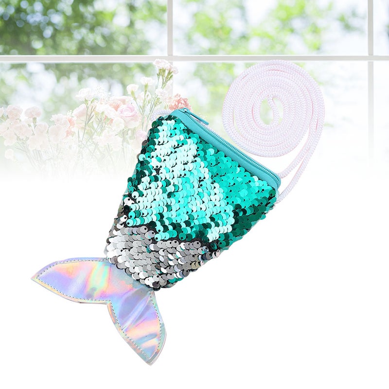 Women Mermaid Tail Sequins Purse Girls Crossbody Bags Sling Money Change Holder Purse Bag Pouch For (Light Green) - Image 1