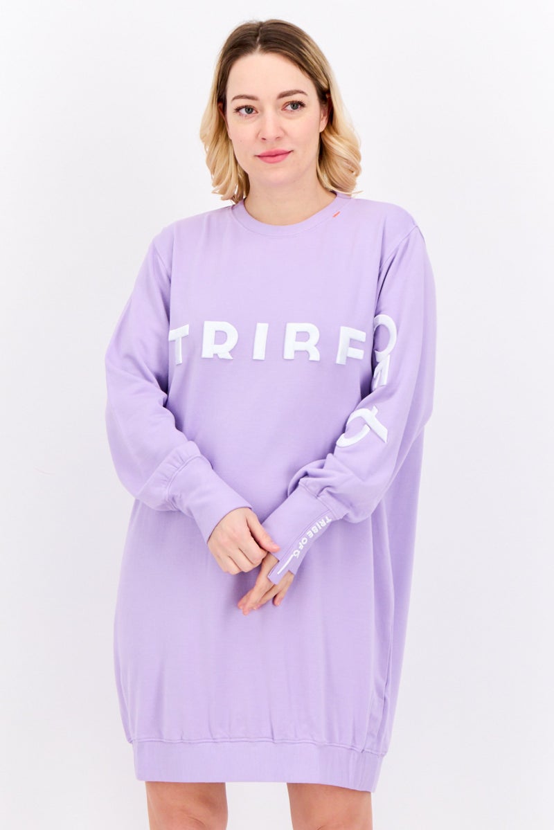 TRIBE OF 6 Women Embroidered Logo Casual Sweatdress, Purple - Image 1