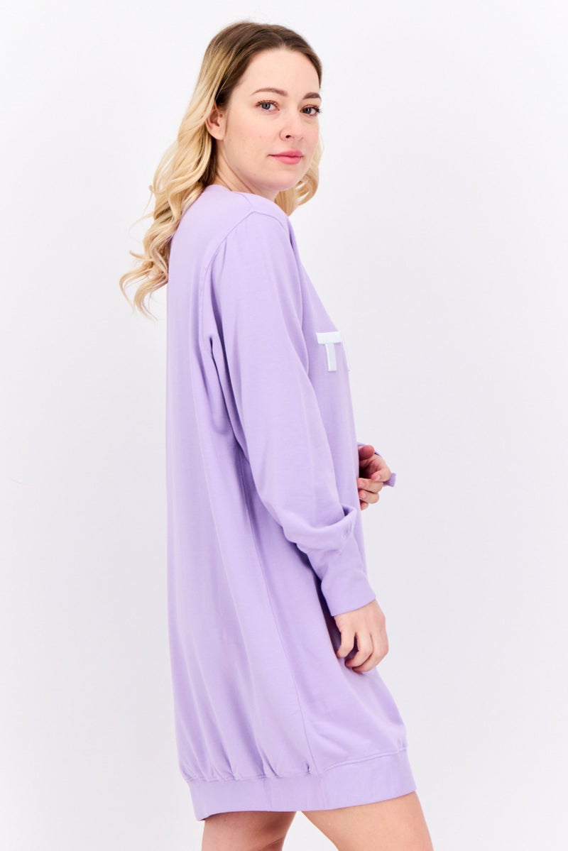 TRIBE OF 6 Women Embroidered Logo Casual Sweatdress, Purple - Image 2