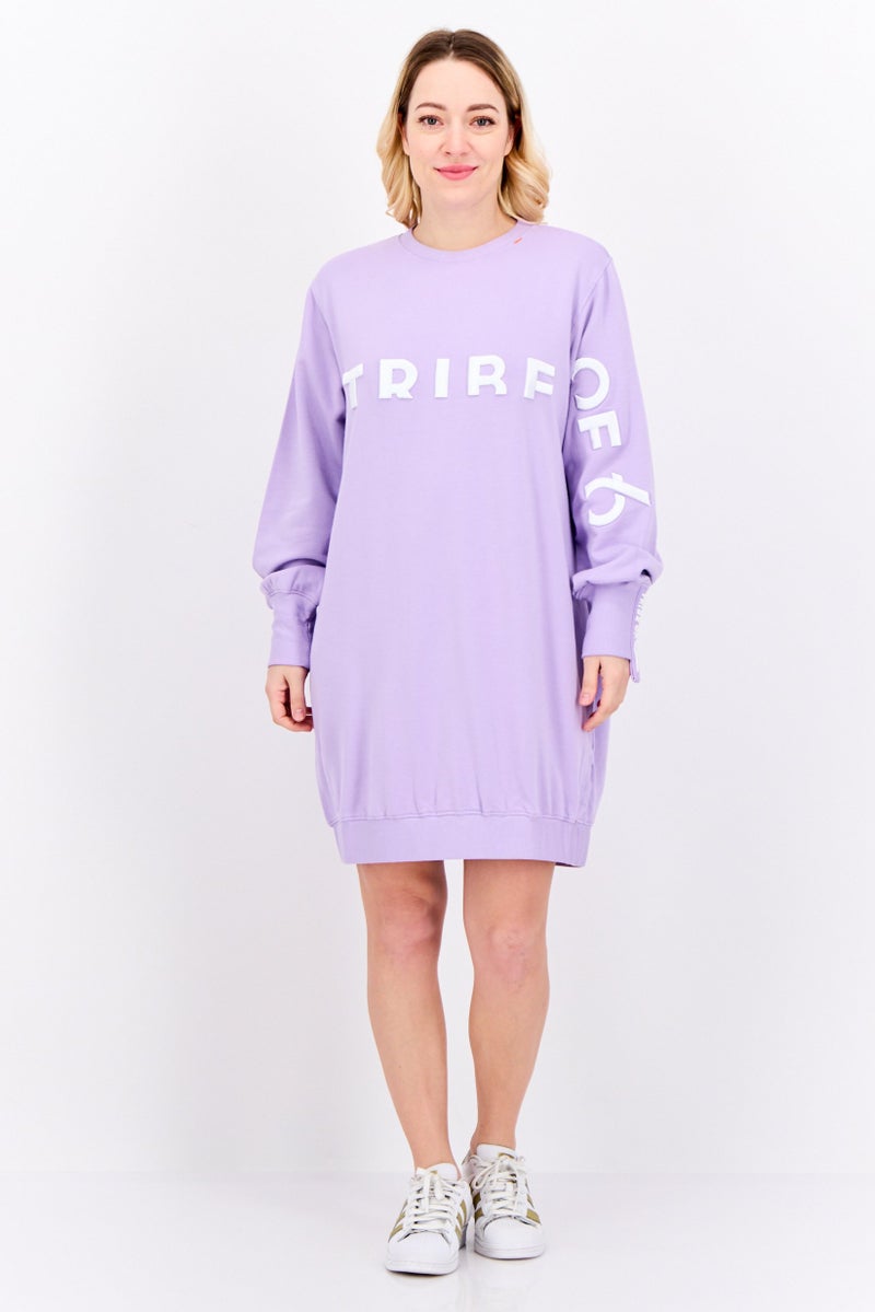 TRIBE OF 6 Women Embroidered Logo Casual Sweatdress, Purple - Image 4