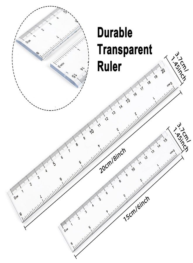 JOYLOYAL 4 Pack Clear Plastic Rulers, 6 Inch & 8 Inch Straight Ruler Set, Transparent Metric & Inch Measuring Rulers for School, Office, Home, Kids, Drafting and Craft - Image 2
