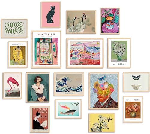 KBKBART Set of 17 Eclectic Wall Art Prints Colorful Maximalist Wall Decor Canvas Boho Gallery Prints Collage Vintage Famous Artists Painting Pictures Aesthetic Poster for Funky Room Decor Eclectic Home Decor for Bedroom Dorm Unframed - Image 1