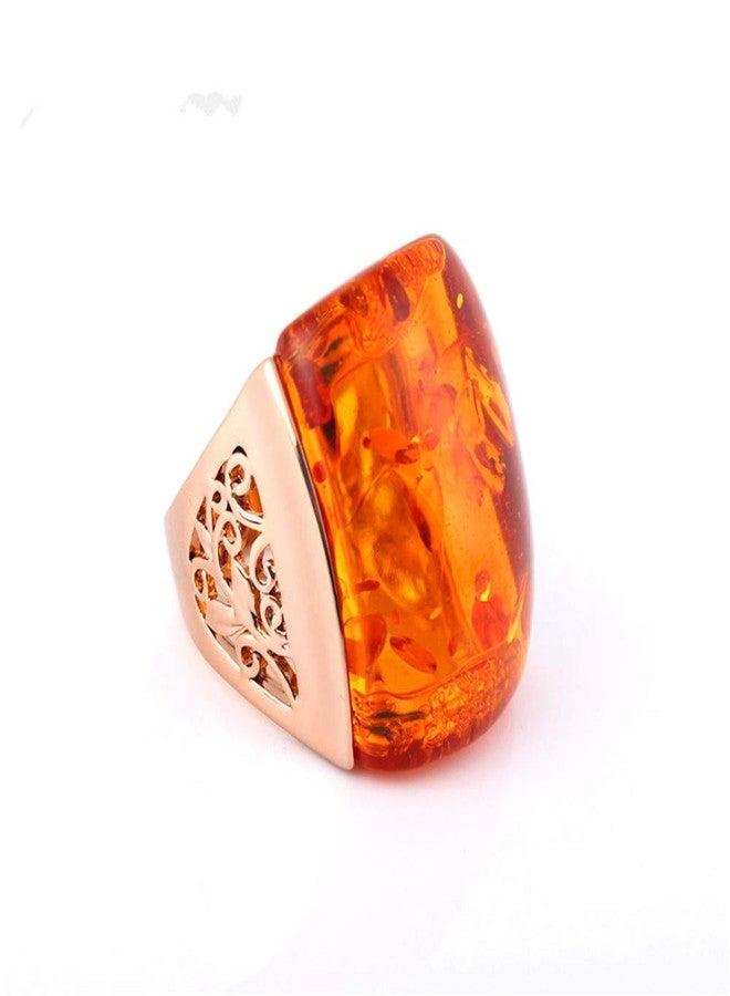 Ajojewel Beautiful Orange Resin Rings For Women Simulated Amber Ring Big Designs Anel Costume Jewelry (Orange, 7) - Image 4