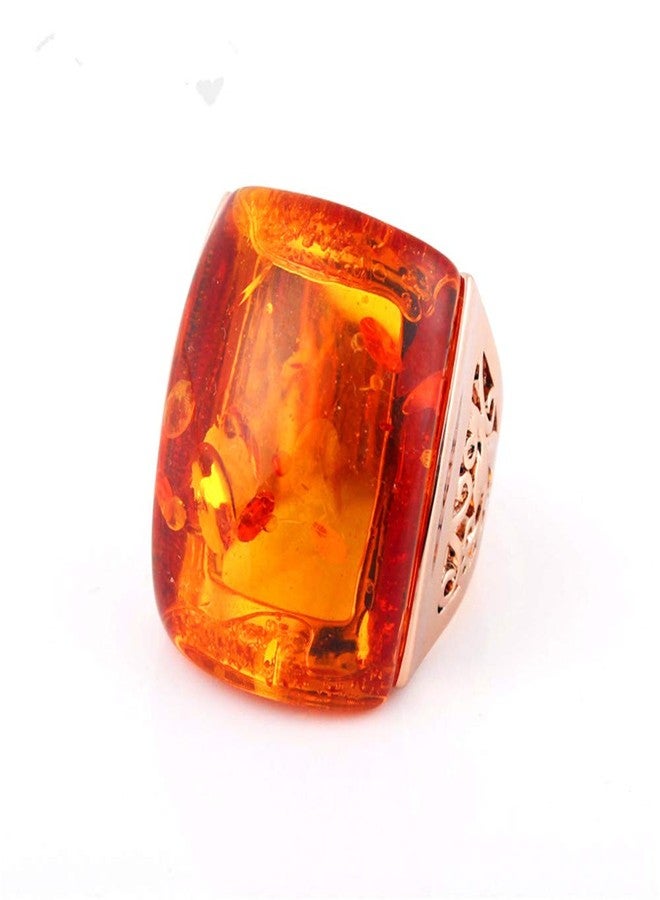 Ajojewel Beautiful Orange Resin Rings For Women Simulated Amber Ring Big Designs Anel Costume Jewelry (Orange, 7) - Image 2