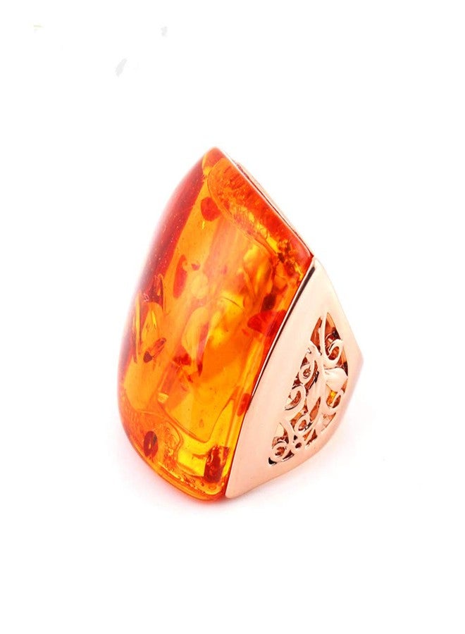 Ajojewel Beautiful Orange Resin Rings For Women Simulated Amber Ring Big Designs Anel Costume Jewelry (Orange, 7) - Image 3