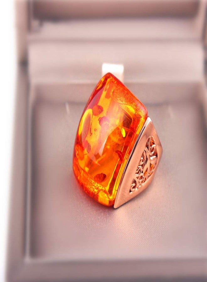 Ajojewel Beautiful Orange Resin Rings For Women Simulated Amber Ring Big Designs Anel Costume Jewelry (Orange, 7) - Image 5