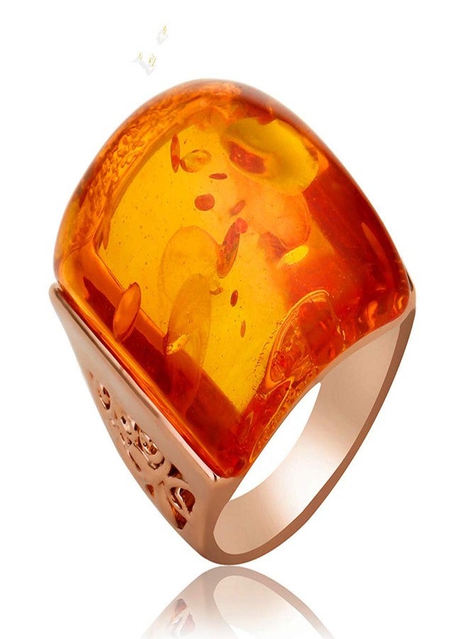 Ajojewel Beautiful Orange Resin Rings For Women Simulated Amber Ring Big Designs Anel Costume Jewelry (Orange, 7) - Image 1
