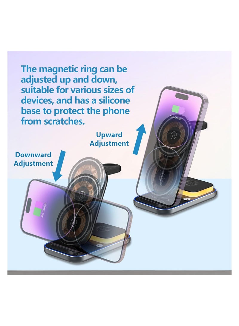 KASTWAVE 4 in-1 Magnetic Wireless Charging Stand 15W Fast Charger with Adjustable Night Light for iPhone 14 13 12 Series - Image 4