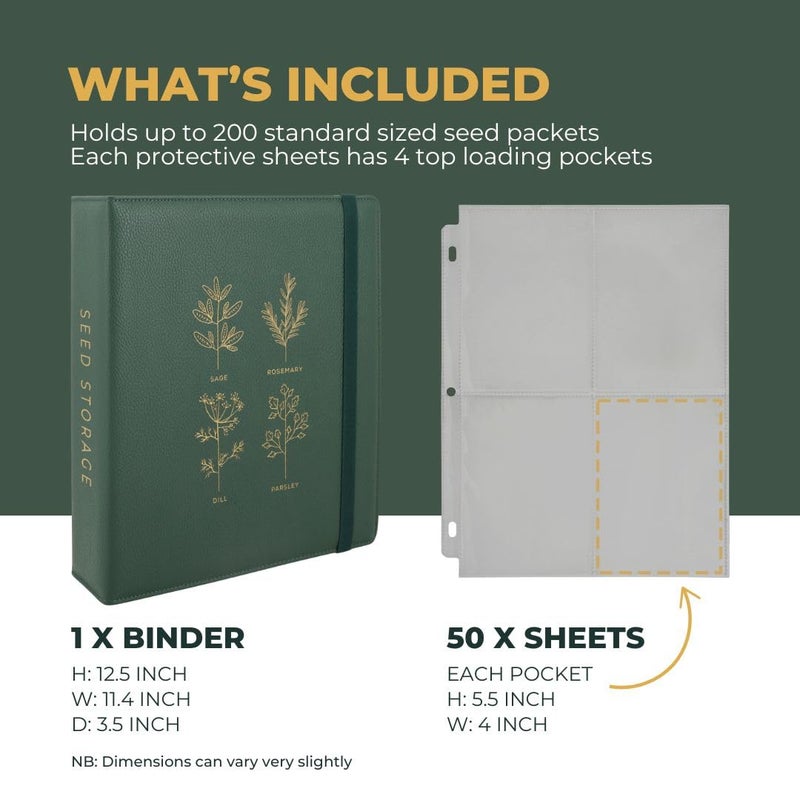 WILDGOOSE Seed Storage Organizer Binder - Seed Packet Organizer with 50 Pack Sheet Protectors that stores 200 Seed Envelopes. Seed Storage Binder delivering complete Seed Saving Kit for every Garden Lover. - Image 4