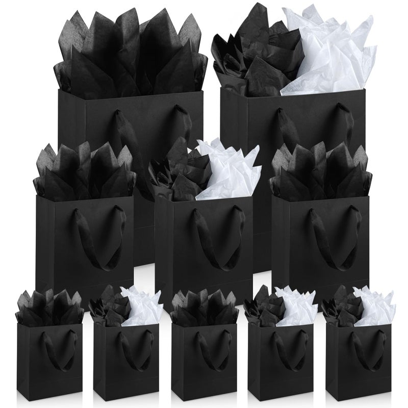 KEEPARTY Assorted Sizes Black Gift Bags with Ribbon Handles Kraft Paper Shopping Bags with Tissue Paper for Party Business Wedding Birthday Graduation Fathers Day Black 6 9 126 Inches 6 Inches 9 Inches 126 Inches - Image 2