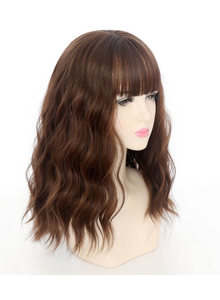 Estelle Short Wavy Light Brown Wig with Bangs Middle Length Bob Wigs for Women Synthetic Natural Looking Heat Resistant Fiber Wigs  - Image 2