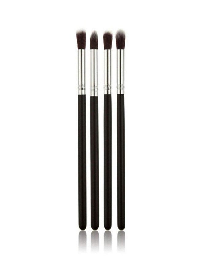 Eye Makeup Brush Set, 4 Piece, Black and Silver, Professional Eyeshadow Blending Brushes - Image 1