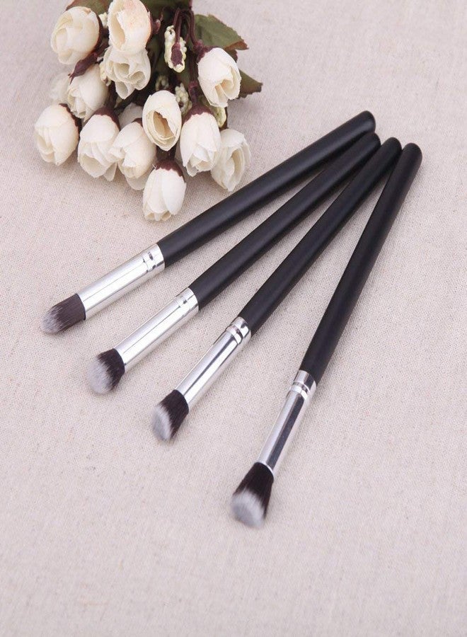 Eye Makeup Brush Set, 4 Piece, Black and Silver, Professional Eyeshadow Blending Brushes - Image 4