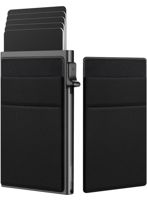 Card Holder Wallet with Coin Pocket, Magnetic Pop-Up Card Closure with ID Window, Leather Cash and Credit Card Wallet, Slim Business Credit Card Wallet with Money Pocket for Men (Black)