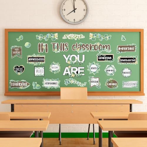 VABAMNA Bulletin Board Decorations, Eucalyptus Classroom Decor, 30Pcs Eucalyptus Positive Inspirational Affirmation Decor Greenery Classroom Decor for Teacher School Supplies Classroom Door Wall - Image 5