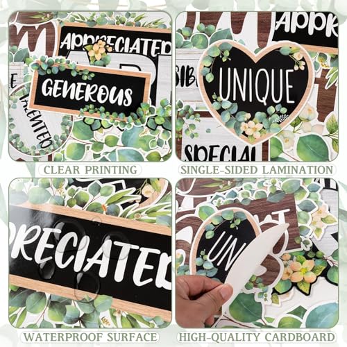 VABAMNA Bulletin Board Decorations, Eucalyptus Classroom Decor, 30Pcs Eucalyptus Positive Inspirational Affirmation Decor Greenery Classroom Decor for Teacher School Supplies Classroom Door Wall - Image 3