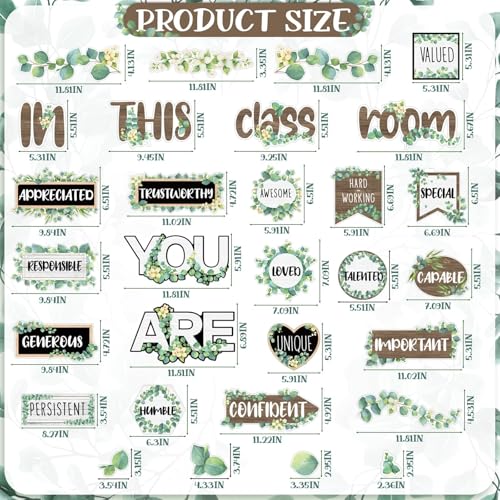 VABAMNA Bulletin Board Decorations, Eucalyptus Classroom Decor, 30Pcs Eucalyptus Positive Inspirational Affirmation Decor Greenery Classroom Decor for Teacher School Supplies Classroom Door Wall - Image 4