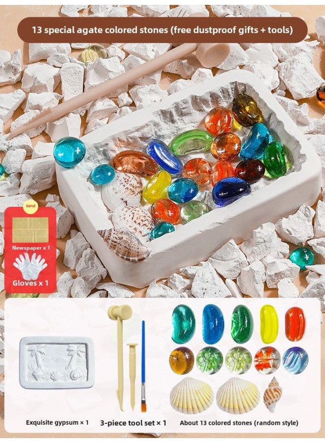 Dinosaur Fossil Archaeological Digging Toys Gypsum Gem Digging Luminous Mining Treasure Hunting Blind Box Set Wholesale-Color:Preferential Experience Agate (send Newspaper + Gloves + Tools)  - Image 1