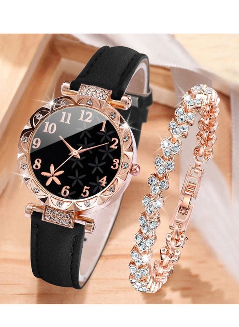 Women's Water-Resistant Leather Analog Watch Set - Classic Stylish Design for Business & Casual Wear - Elegant Ladies Wristwatch Gift for Her