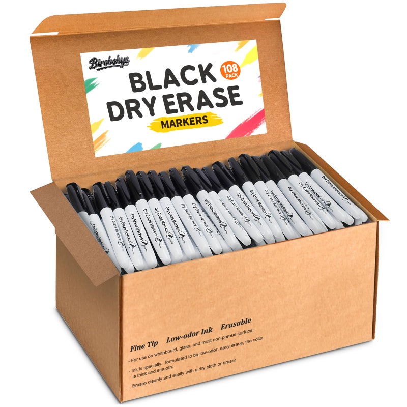 Birebebys 108 Count Dry Erase Markers Bulk, Fine Tip Whiteboard Markers for Kids Teachers, Dry Erase Pens Bulk Pack for Classroom Home, Back to School Supplies - Image 1