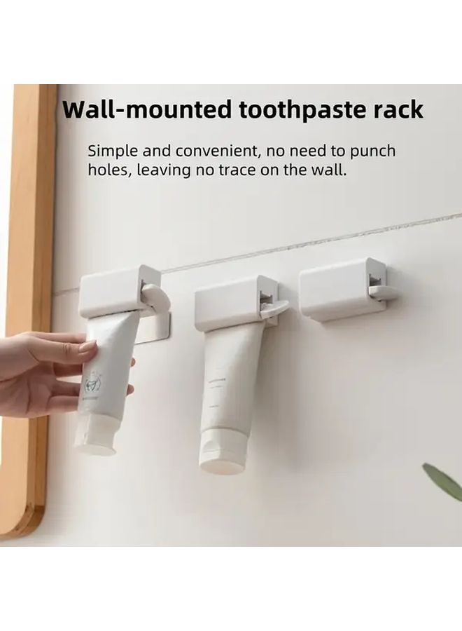 White Wall Mounted Toothpaste Dispenser Holder Squeezer No Holes Needed Non Slip Easy Install - Image 1