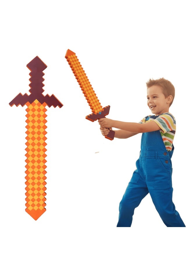 REZZOSS Orange Foam Sword Toy for Kids – Soft Safe Foam Weapons for Kids | Minecraft-Style Pixel Battle Toys for Boys | Lightweight Pretend Play Sword Axe Shovel for Children | Perfect Birthday Gift for Game Fans - Image 1