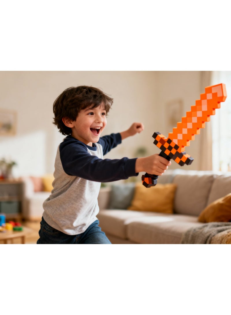 REZZOSS Orange Foam Sword Toy for Kids – Soft Safe Foam Weapons for Kids | Minecraft-Style Pixel Battle Toys for Boys | Lightweight Pretend Play Sword Axe Shovel for Children | Perfect Birthday Gift for Game Fans - Image 5