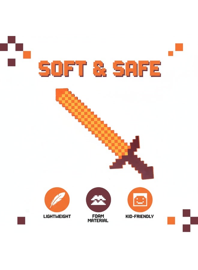 REZZOSS Orange Foam Sword Toy for Kids – Soft Safe Foam Weapons for Kids | Minecraft-Style Pixel Battle Toys for Boys | Lightweight Pretend Play Sword Axe Shovel for Children | Perfect Birthday Gift for Game Fans - Image 4