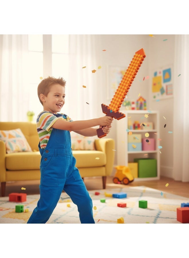 REZZOSS Orange Foam Sword Toy for Kids – Soft Safe Foam Weapons for Kids | Minecraft-Style Pixel Battle Toys for Boys | Lightweight Pretend Play Sword Axe Shovel for Children | Perfect Birthday Gift for Game Fans - Image 3