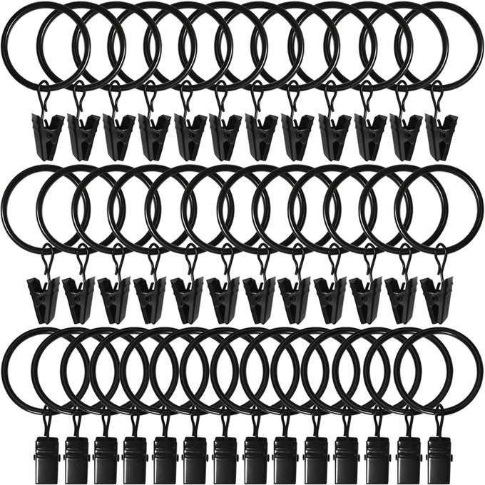 40 PACK BLACK CURTAIN RINGS WITH CLIPS CURTAIN HOOKS HANGERS CLIP RINGS FOR HANGING DRAPES BOWS HAT DRAPERY RINGS 126 IN I D FITS UP TO 1 IN DIAMETER CURTAIN ROD
