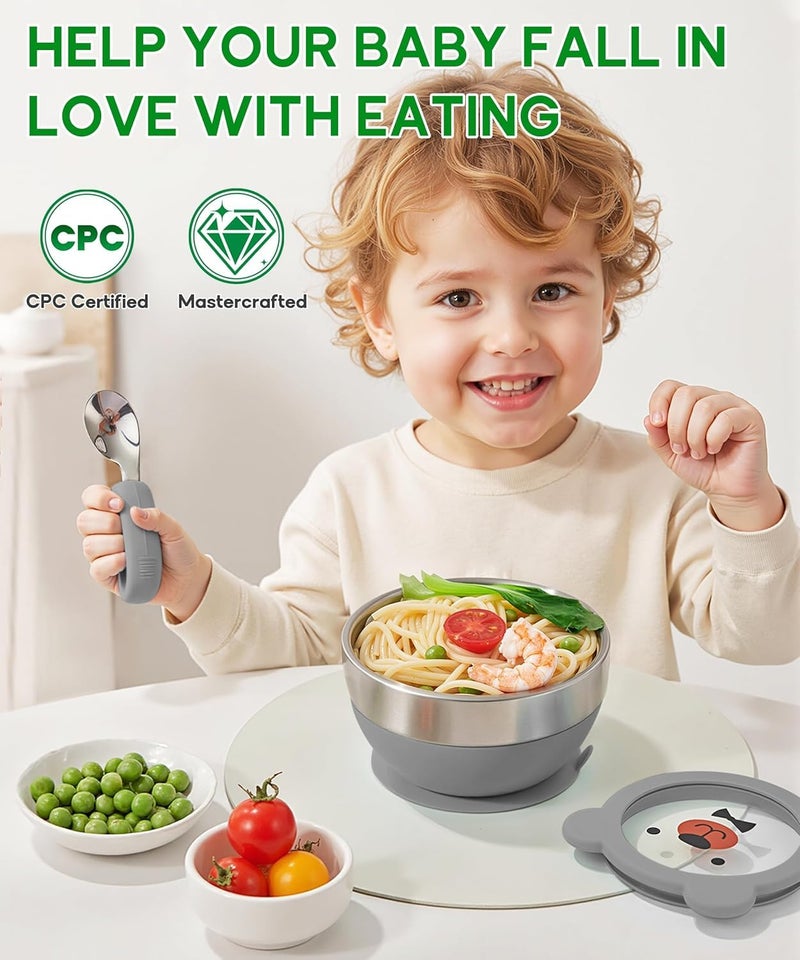 EVVIX Baby Suction Bowl Set with Lid, Spoon & Fork | Stainless Steel Double Layer Baby Feeding Bowl | Non-Slip Suction Base, Heat Resistant, Toddler Weaning Bowl for Self Feeding - Image 5