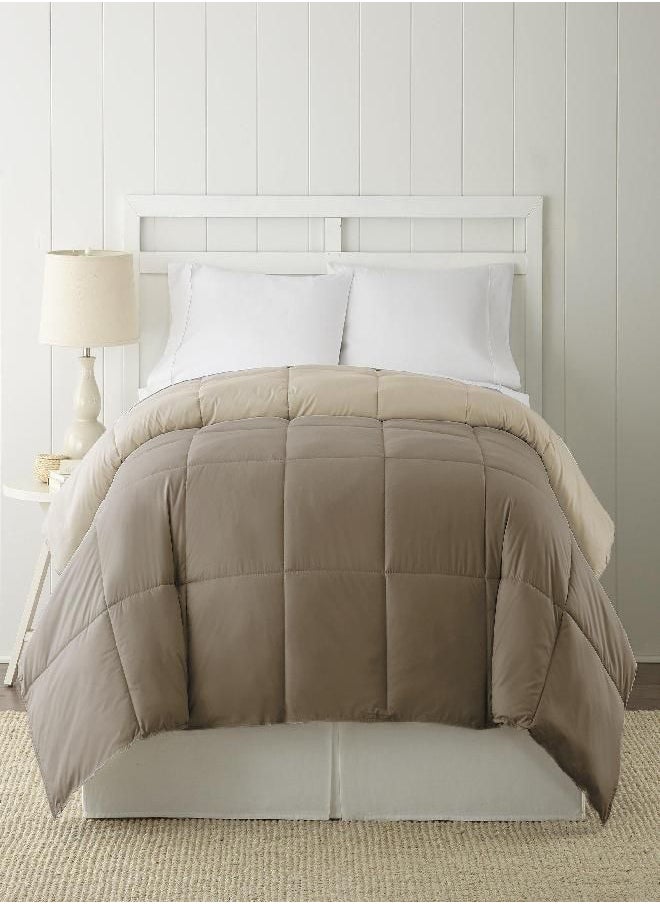 Modern Threads Modern Threads Down Alternative Microfiber Quilted Reversible Comforter & Duvet Insert - Soft, Comfortable Alternative to Goose Down - Bedding for All Seasons Stone/Champagne Twin  - Image 3