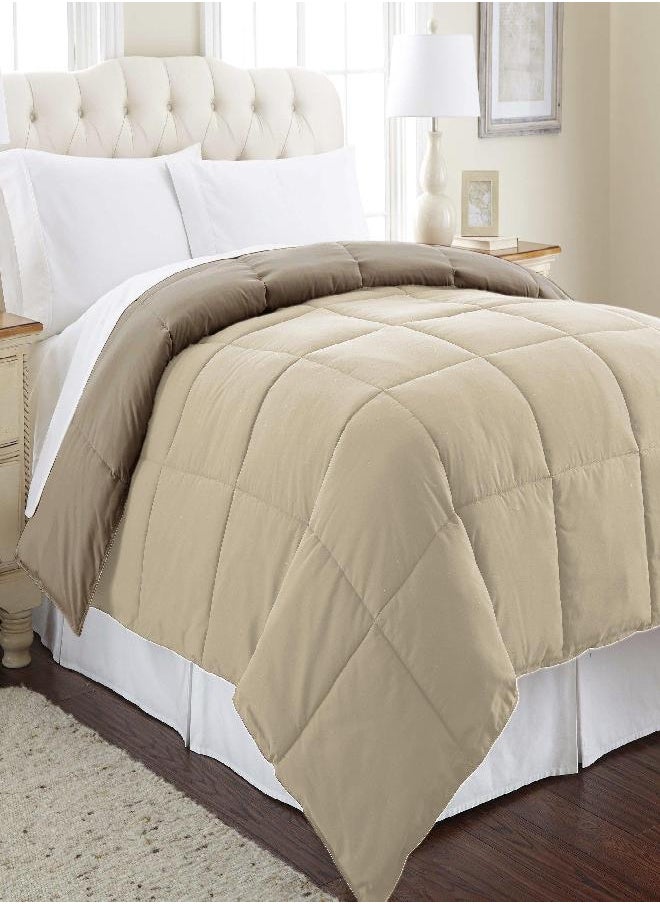 Modern Threads Modern Threads Down Alternative Microfiber Quilted Reversible Comforter & Duvet Insert - Soft, Comfortable Alternative to Goose Down - Bedding for All Seasons Stone/Champagne Twin  - Image 2