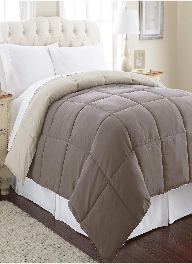 Modern Threads Modern Threads Down Alternative Microfiber Quilted Reversible Comforter & Duvet Insert - Soft, Comfortable Alternative to Goose Down - Bedding for All Seasons Stone/Champagne Twin  - Image 5