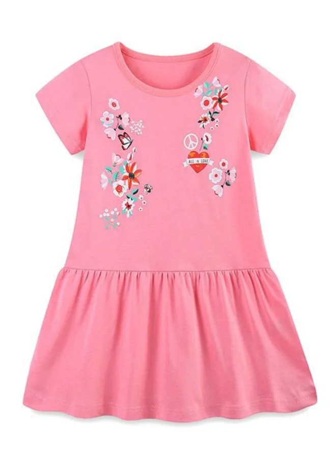يونيكي Pink A-Line Crew Neck Printed Dress