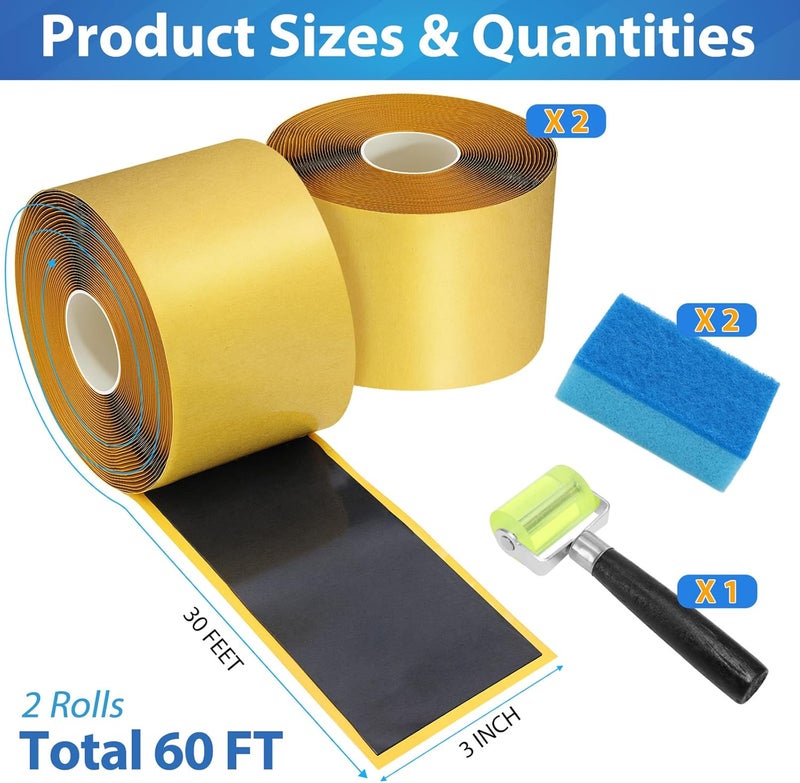 Froidesente 2Pcs Pond Liner Seam Tape, 3" x 30' Double Sided Butyl Rubber Tape Kit, Waterproof Seam Tape & 2 Pcs Sponge & Roller, Self Adhesive Patch Repair Tape for EPDM, HDPE Pond Liners Roof Deck RV - Image 2