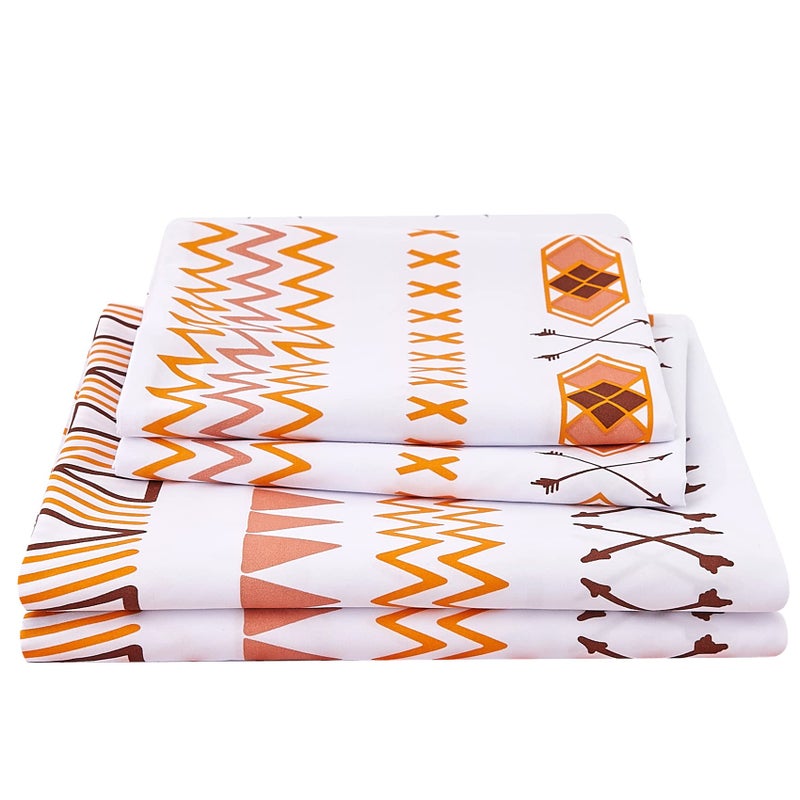 JSD Geometric Printed Sheet Set Queen 4 Piece Soft Orange Pattern Microfiber Sheets Extra Deep Pocket