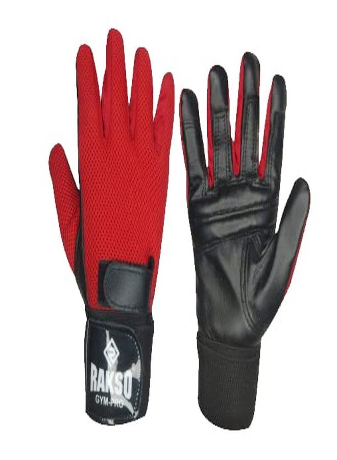 RAKSO RED Sports Gym Gloves for Men Women Leather Gym Gloves Weightlifting, Fitness Training and Workout | with Full -Finger Length, Wrist Wrap for Protection - Image 2