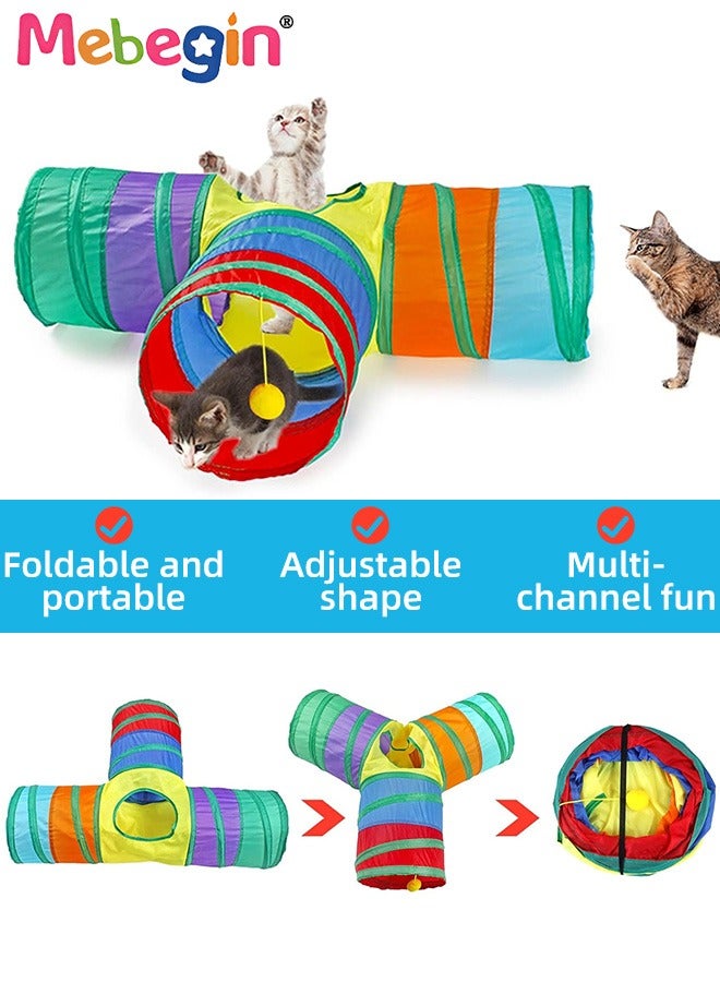 MEBEGIN 21PCS Cat Tunnel Set with Cat Teaser Stick, Cat Balls, Feather Toys and Other Cat toys, 3 Way Collapsible Cat Play Tunnel, Funny Interactive Cat Toys, Various Cat Enrichment Toys, Soft Safe Cat Toys - Image 4