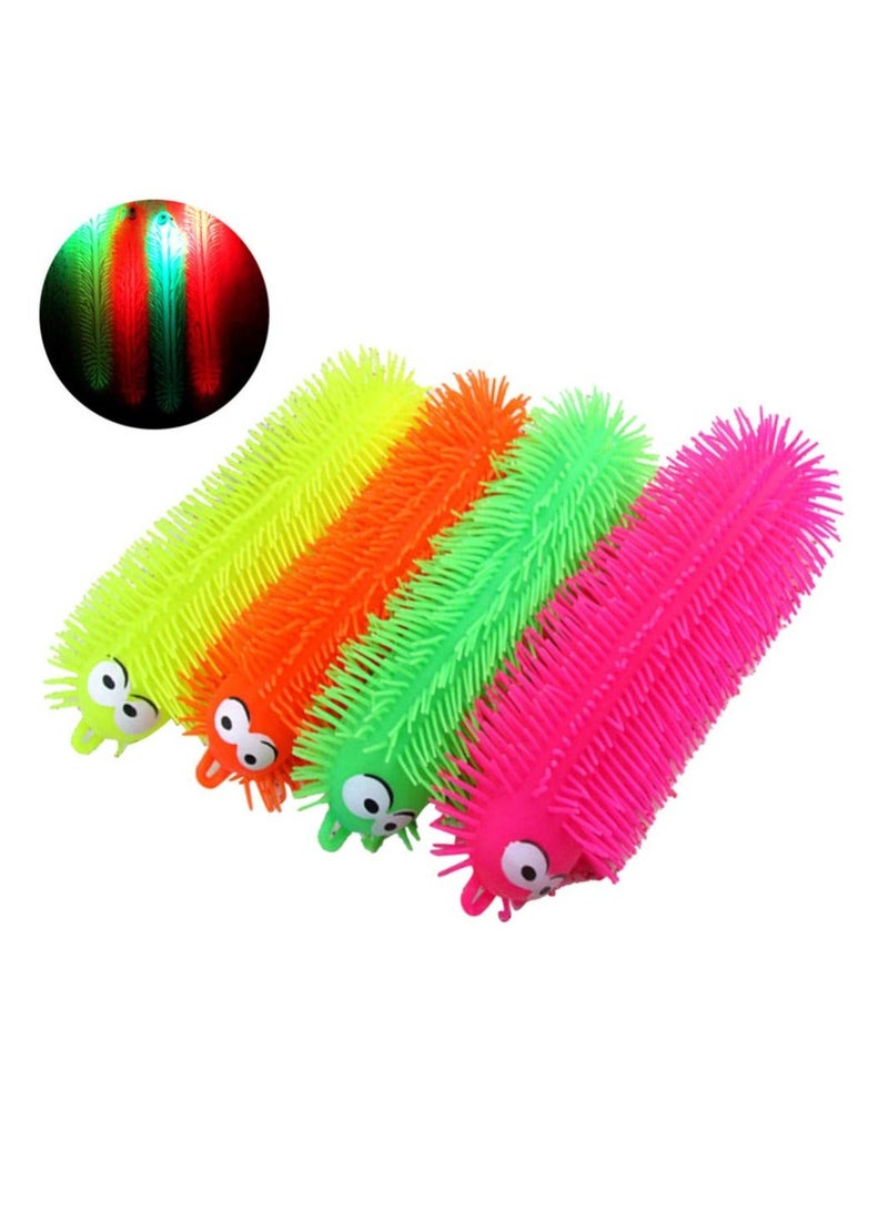 NIBEMINENT SYOSI 4pcs Flashing Light Up Stretchy Caterpillars, Squishy Stress Balls Toy, Anxiety and Relief Toys for Adults Teen Kids (Four Color)  - Image 1