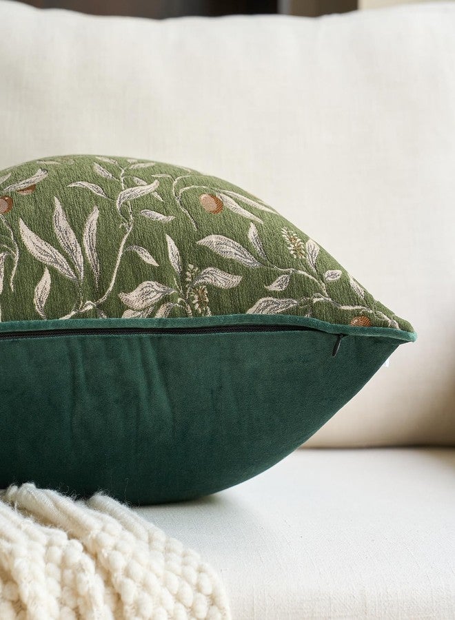 Alerfa Green Floral Throw Pillow Cover 20 x 20 Inch Sqaure Luxury Decorative Pillow Cover for Couch Living Room Bedroom - Image 2